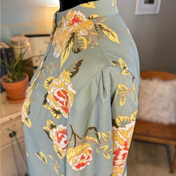 DG2 Donna Gilman S Zip Blouse Multicolor Gray Floral Long Sleeve Mock Neck Lined - Picture 8 of 13